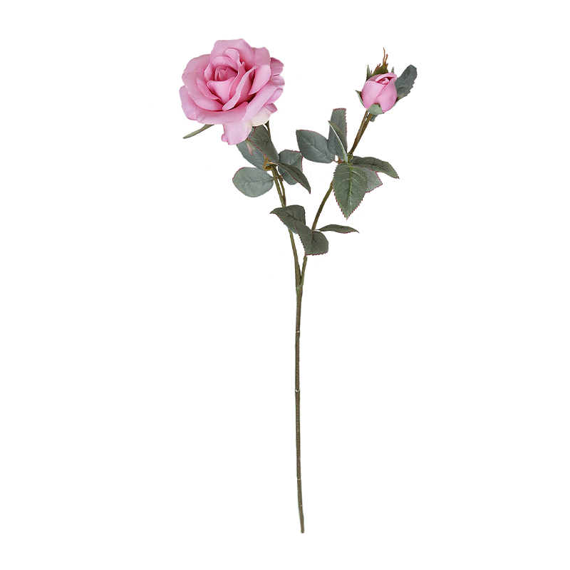 Tallo único artificial rosa rosa de 2 cabezas