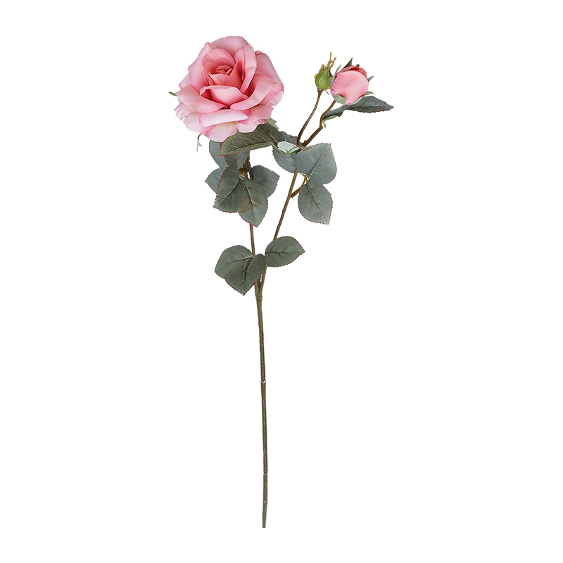 Tallo único artificial rosa rosa de 2 cabezas