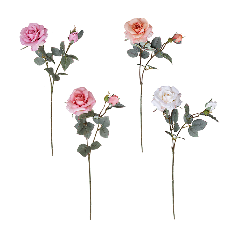 Tallo único artificial rosa rosa de 2 cabezas