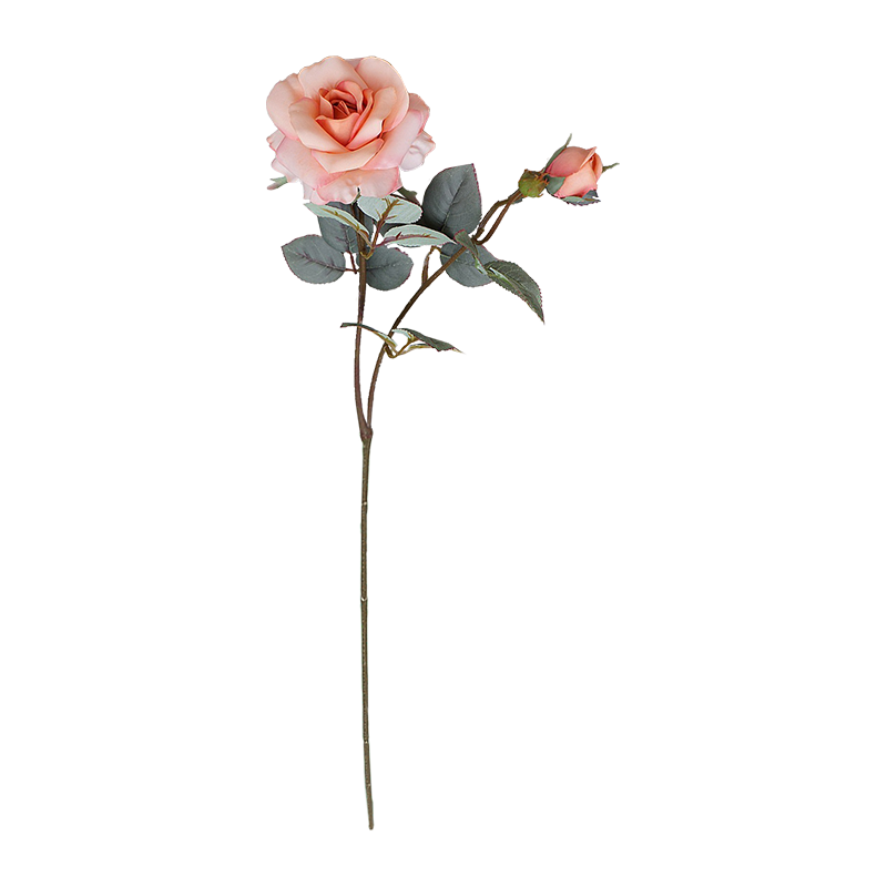 Tallo único artificial rosa rosa de 2 cabezas
