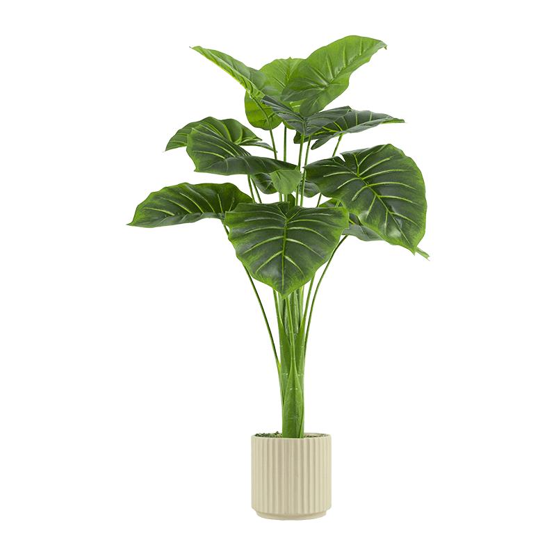 Palmera artificial de 9 hojas en maceta de cerámica beige