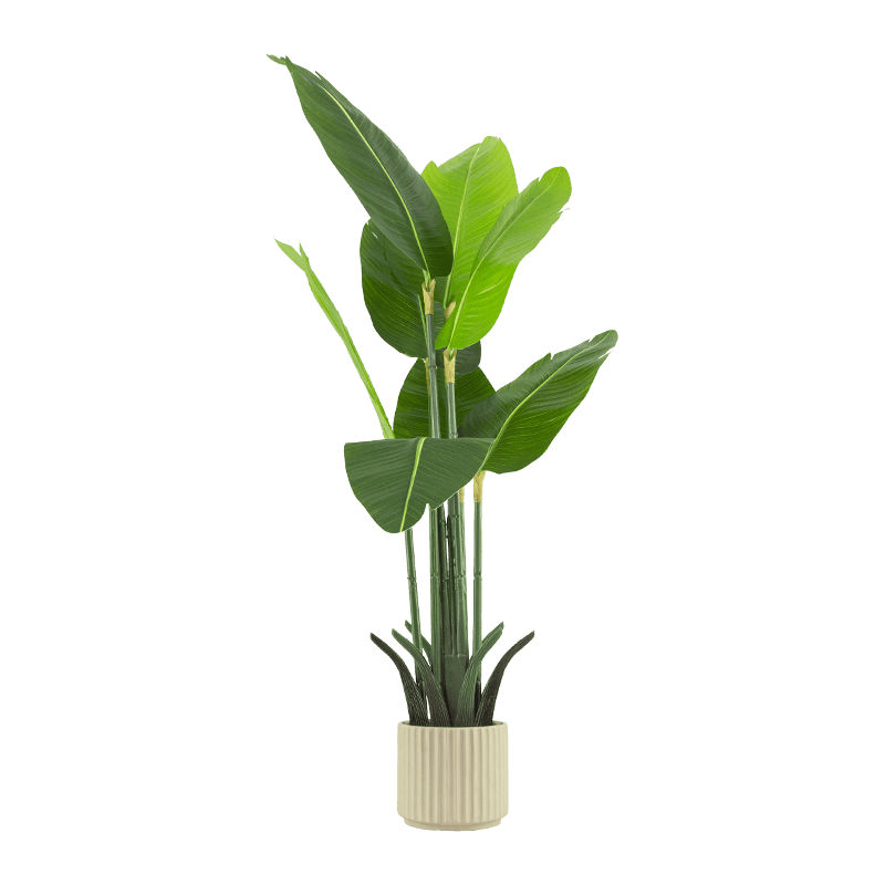 Palmera artificial de 9 hojas en maceta de cerámica beige