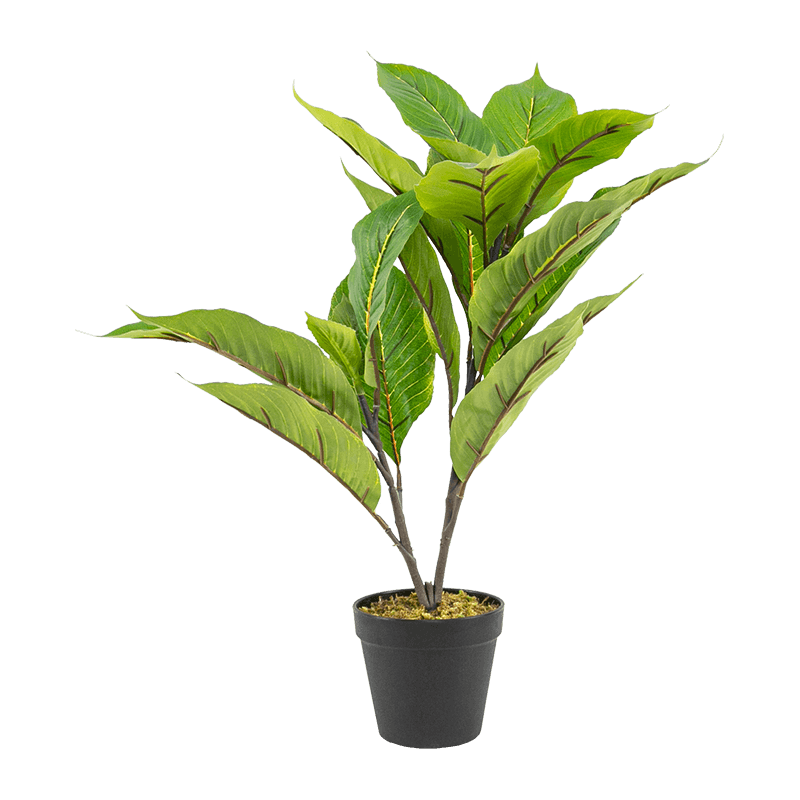 Planta de hojas artificiales con maceta de plástico