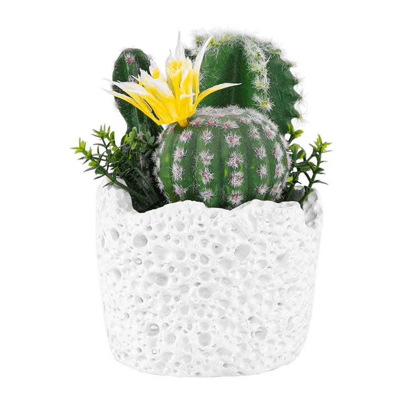 Maceta de cemento con cactus artificial