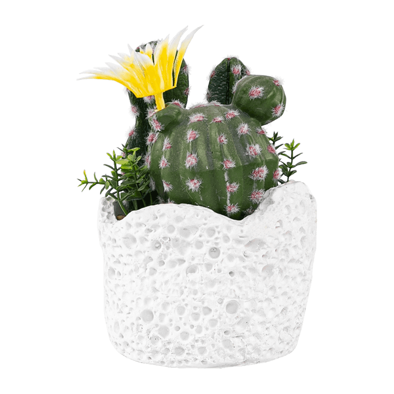 Maceta de cemento con cactus artificial