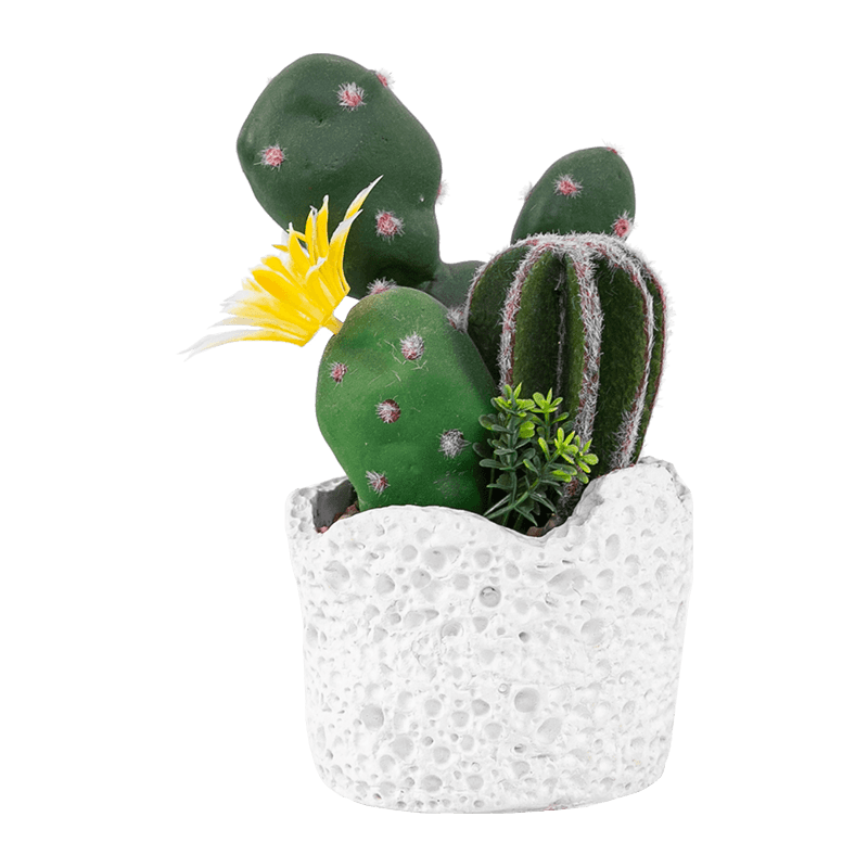 Maceta de cemento con cactus artificial