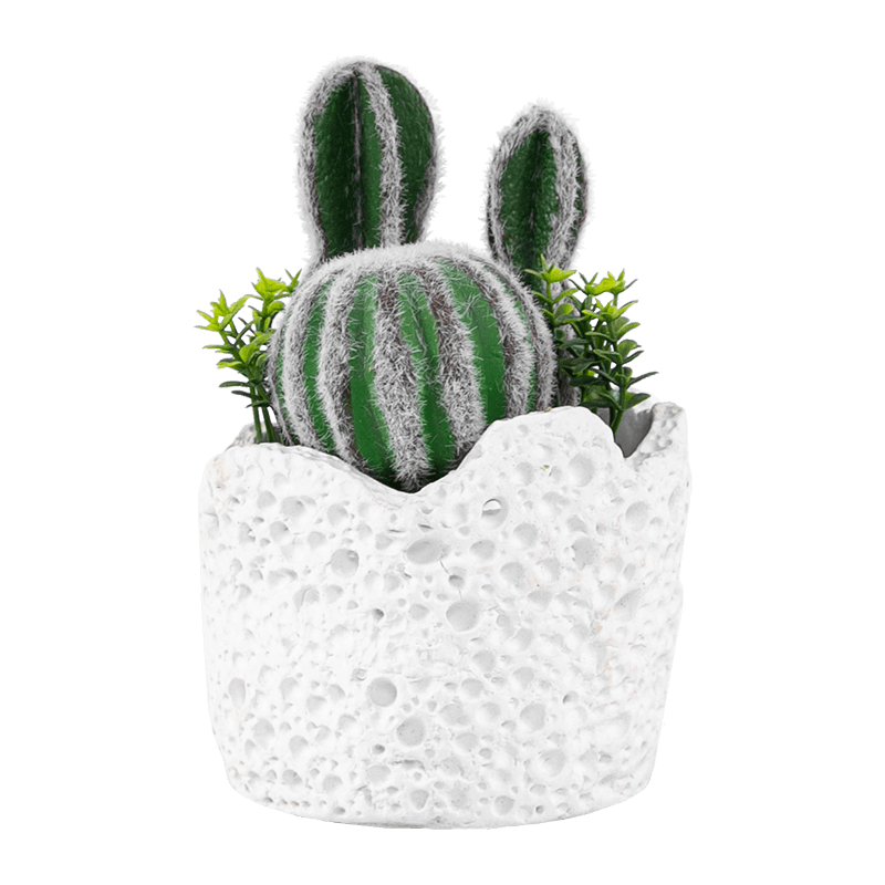 Maceta de cemento con cactus artificial